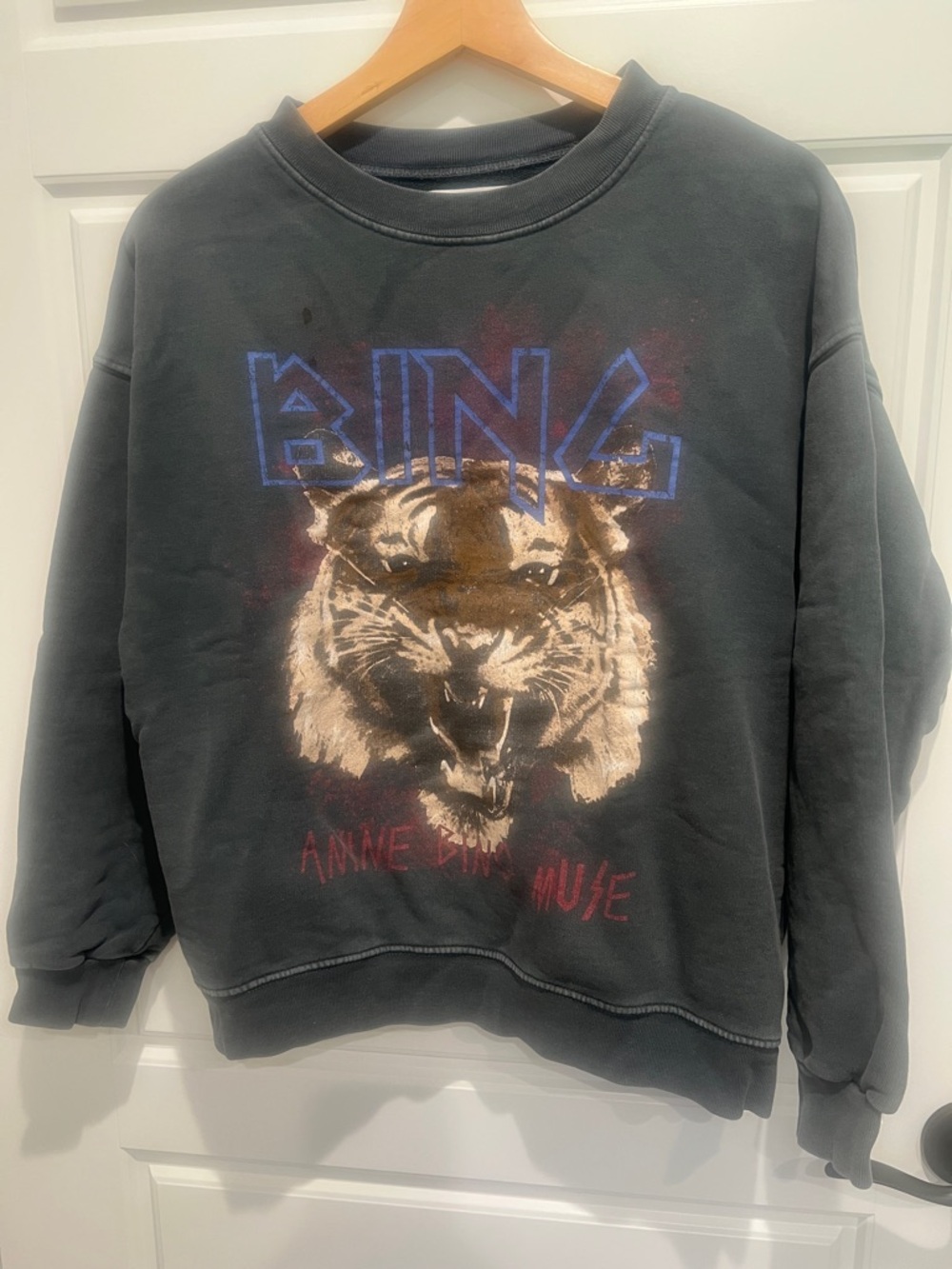 Anine Bing Black Crewneck Sweatshirt with White Label